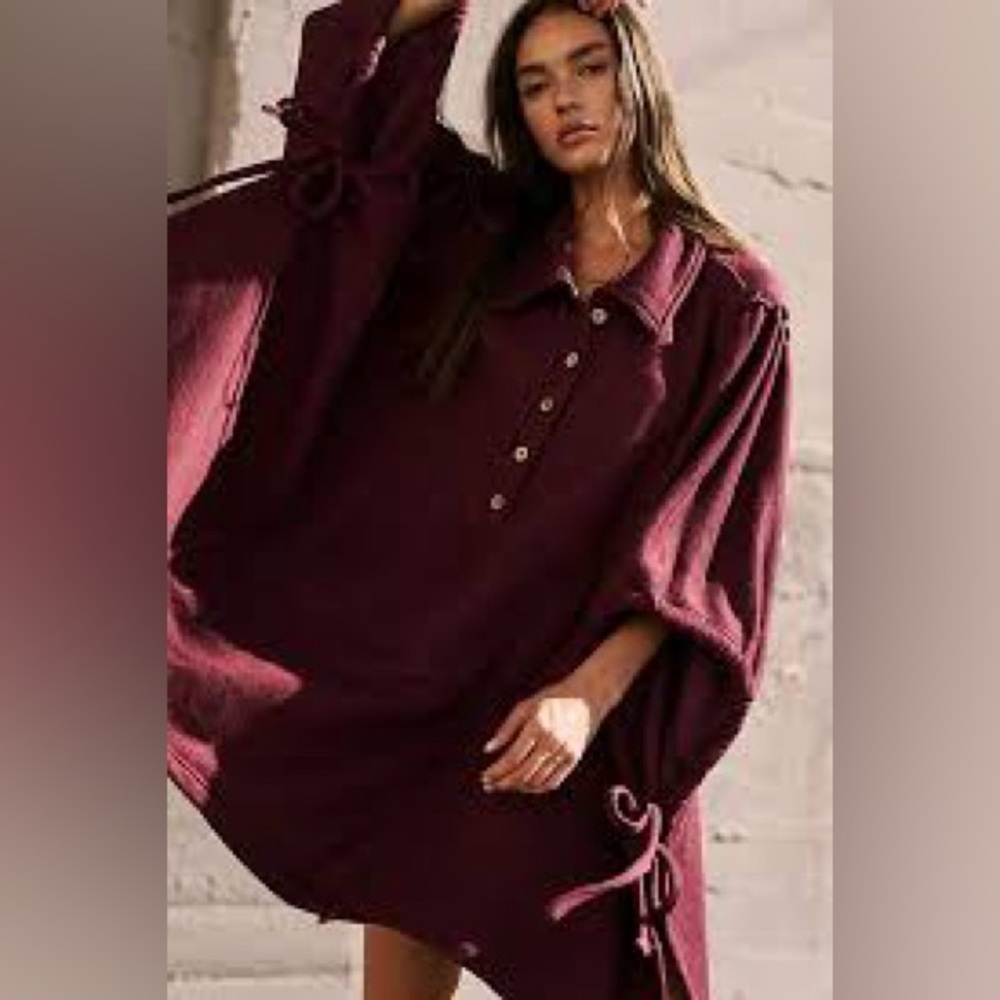 NWOT Free People Burgundy Natalie Pullover Poncho / Sweater.